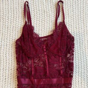 Burgundy lace corset top